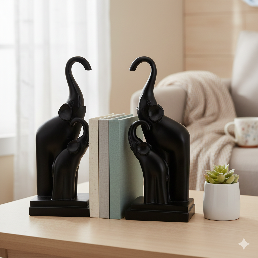 Majestic Elephant Figurines – Polyresin Decorative Bookend/Showpiece Set of 2