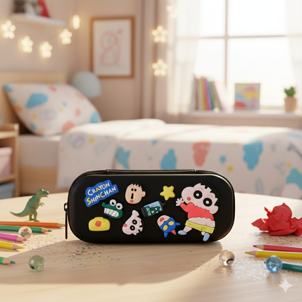 DIY Shinchan-Themed Pencil Box (Black)