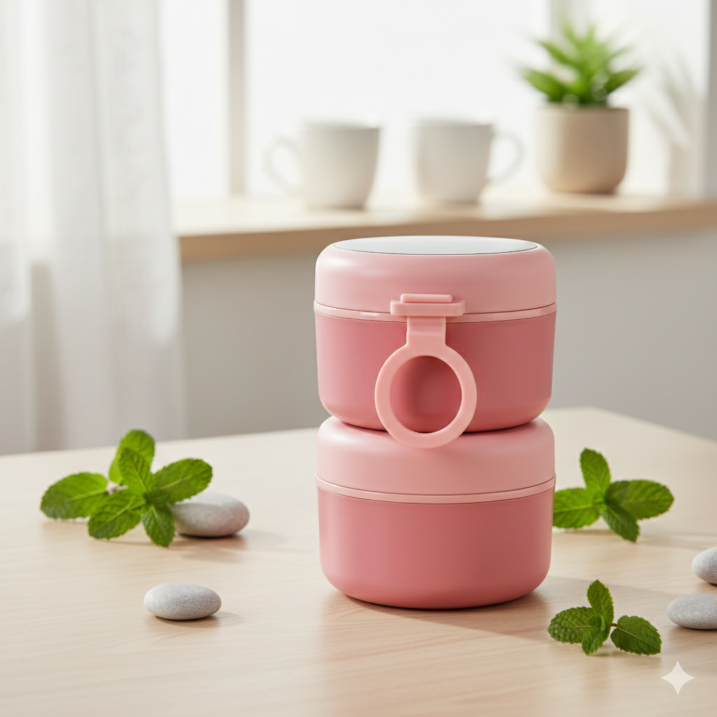 Double Compartment Stainless Steel Twist & Go Lunch Box (Pink with Grey)