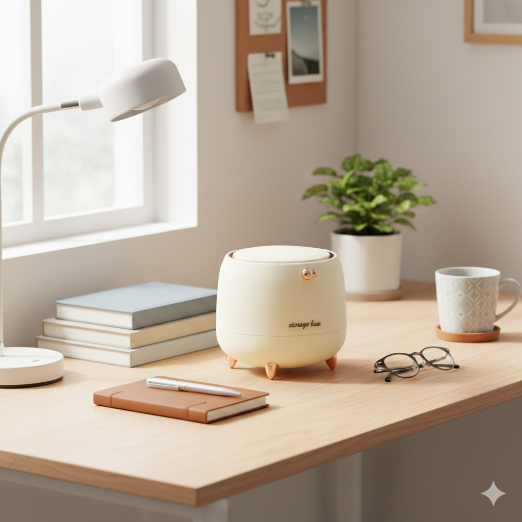 Premium Multi-Purpose Storage Box with Lid (Cream White with Rose Gold Accents)