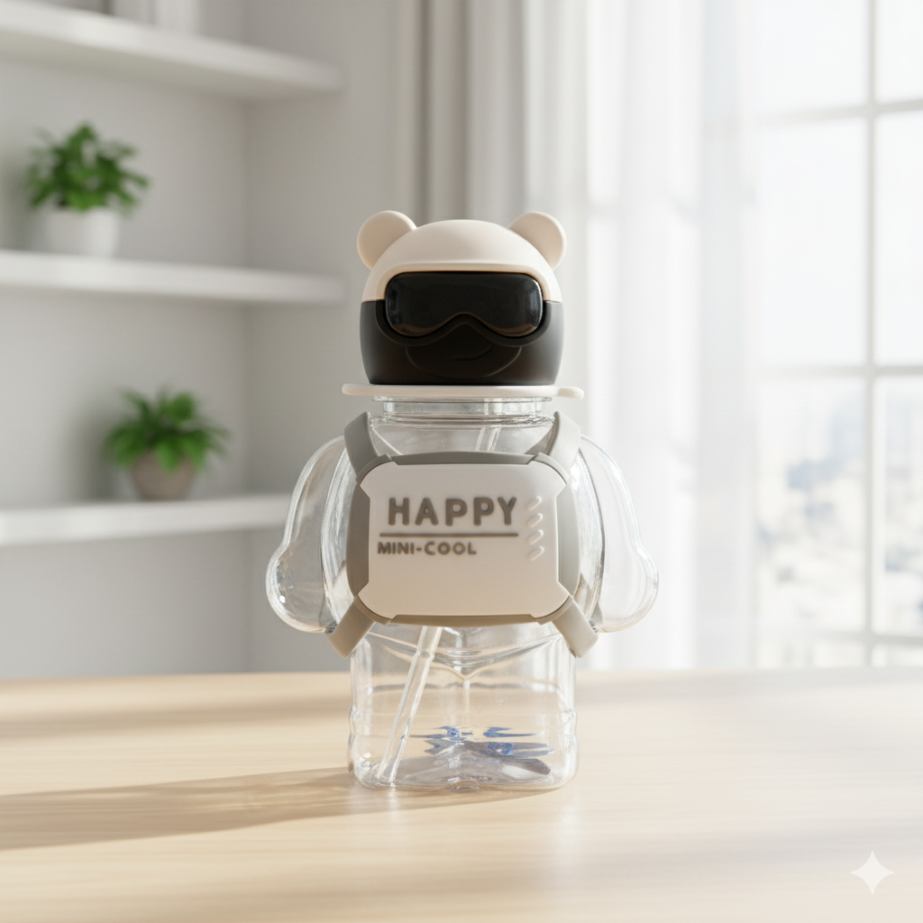 Happy Teddy Water Bottle- 450ml (Grey)