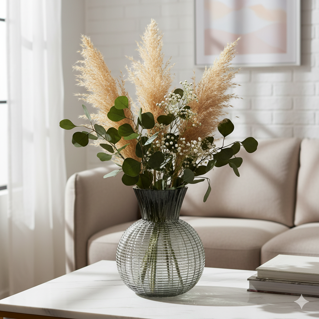 Smoky Grey Textured Glass Vase