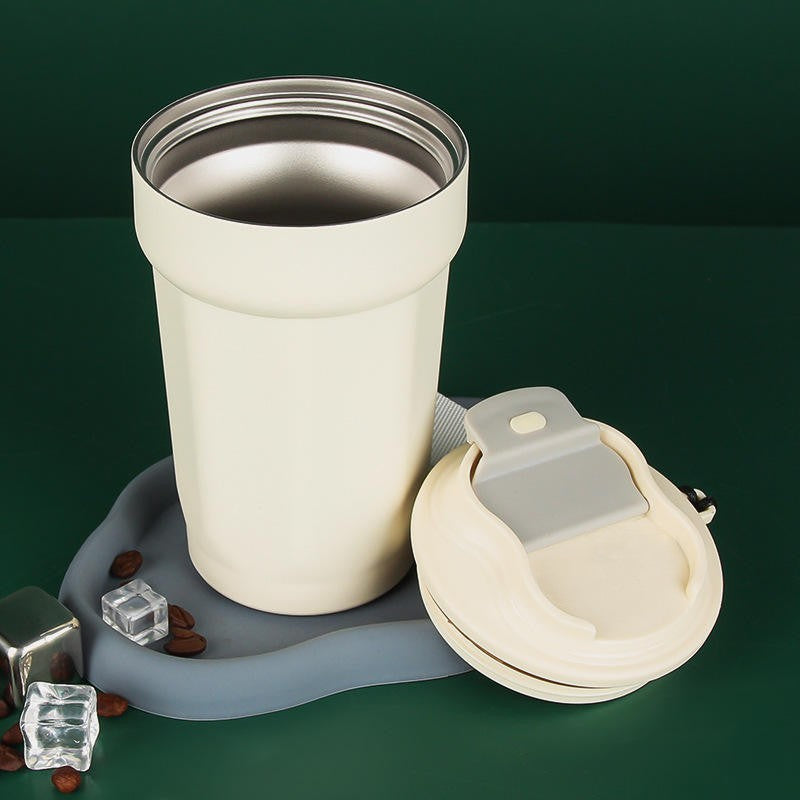 Insulated Coffee Mug Tumbler with Flip Lid & Strap, Stainless Steel Leakproof Travel Cup