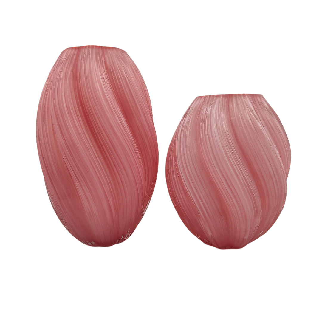 Pink Curved Textured Decorative Vase (Set of 2)