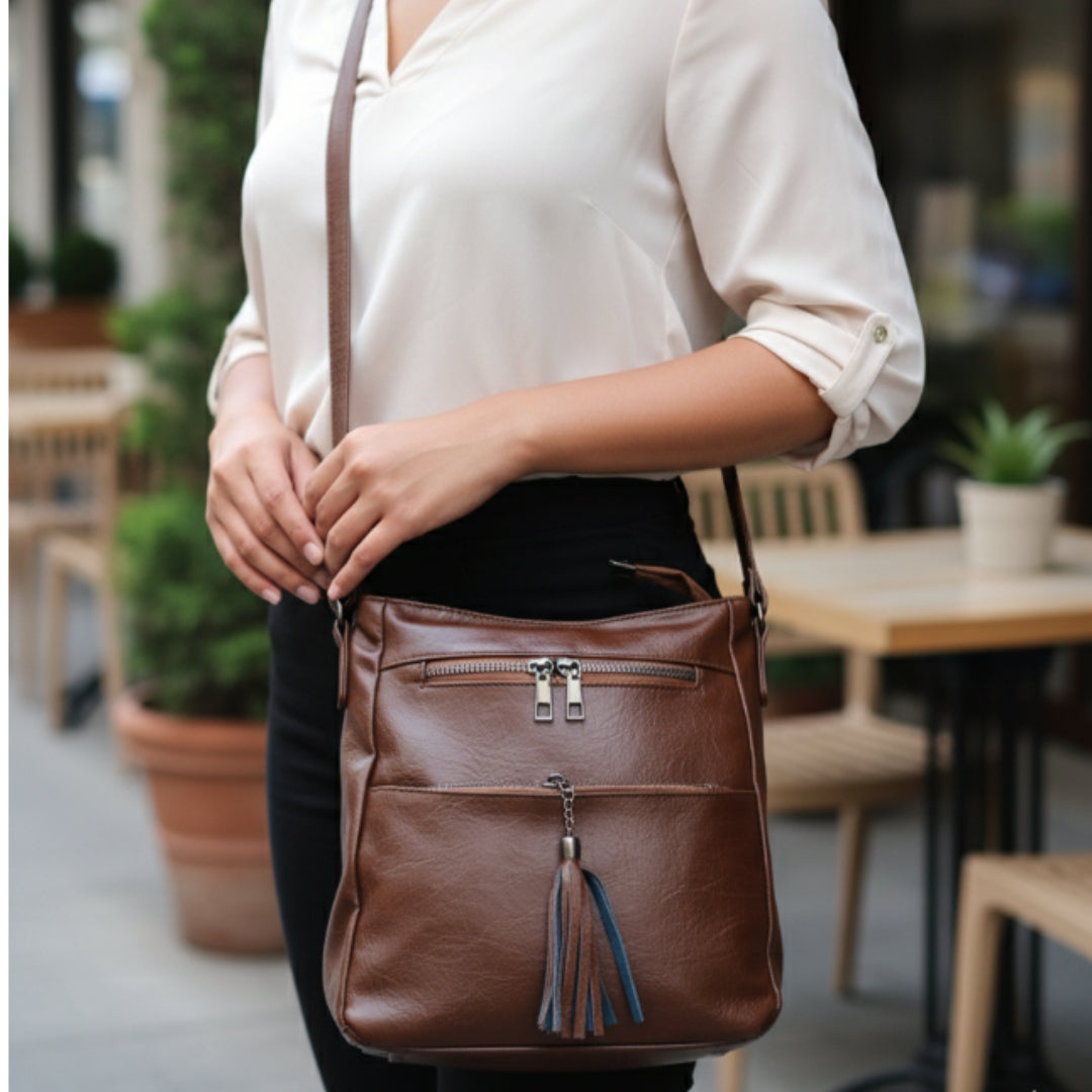 Women’s Everyday Brown Casual Sling Bag – Premium PU Leather Crossbody Edition