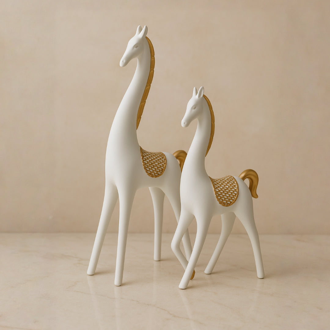 Elegant Horse Figurines – White & Gold Polyresin Showpiece Set of 2