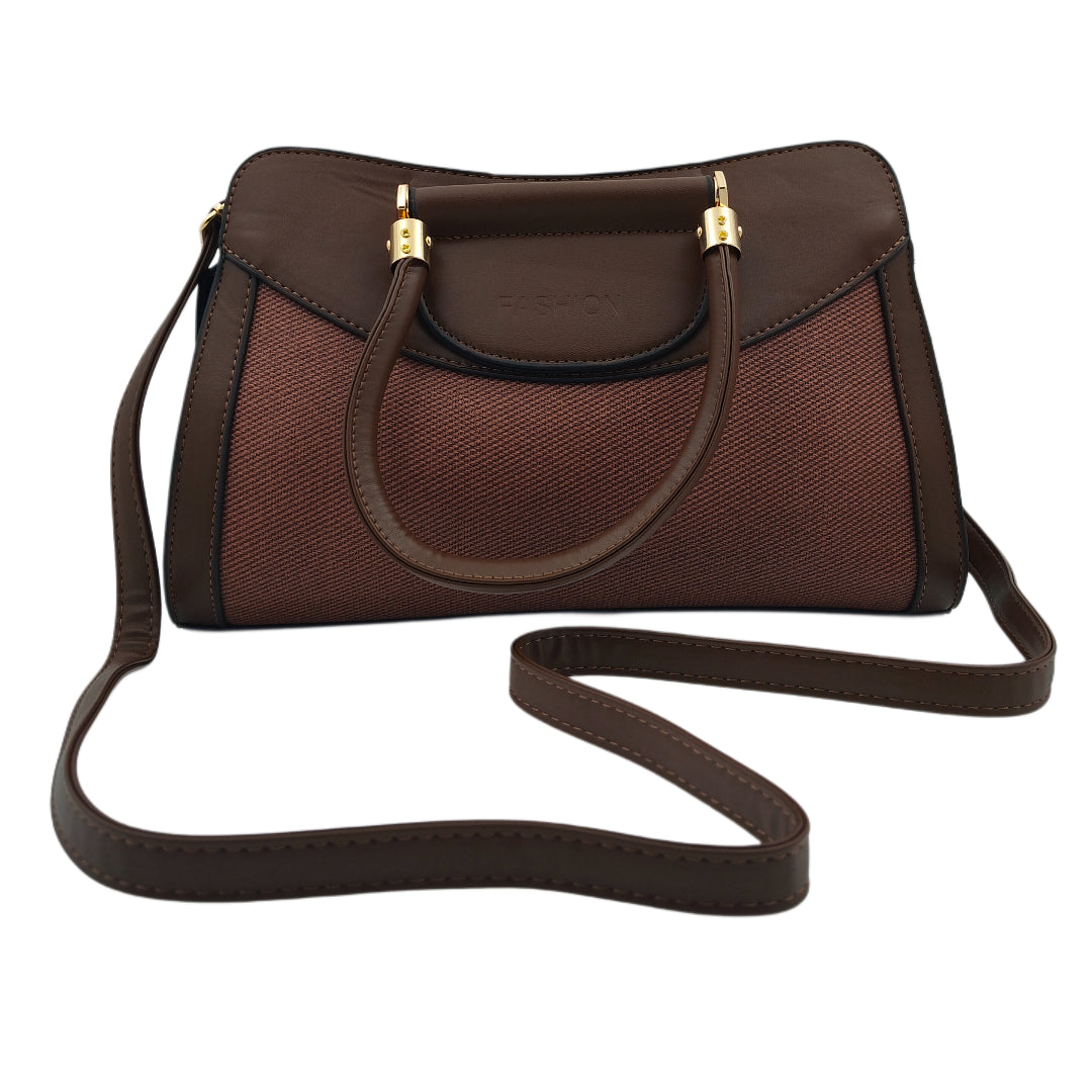 Women’s Brown & Maroon Handbag – Polyurethane Textured Finish with Gold Accents & Adjustable Sling Strap