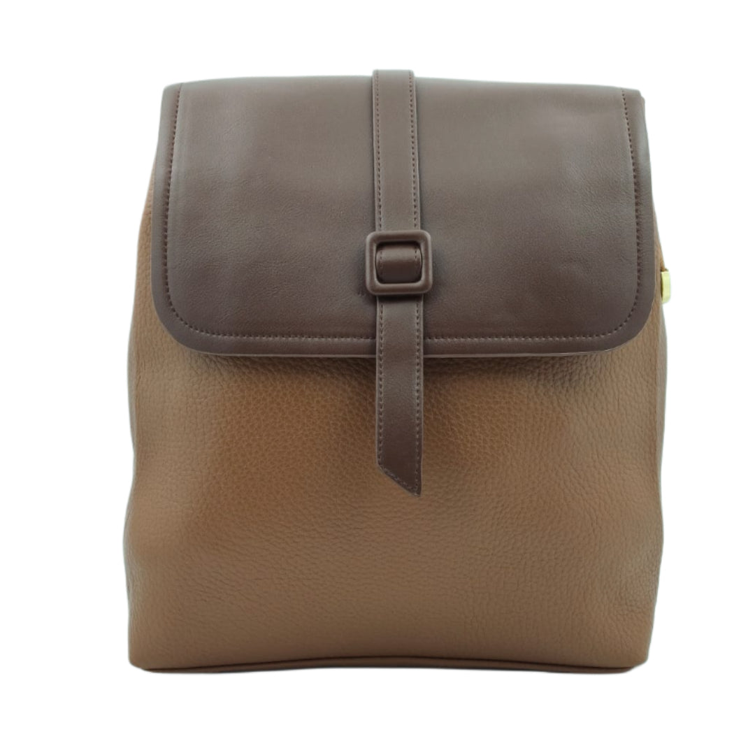 Unisex Tan & Brown Leather-Look Backpack – Stylish Dual-Tone Design with Magnetic Flap and Adjustable Straps